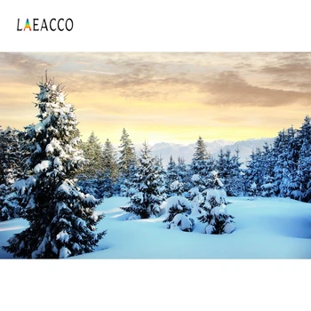 Laeacco Ziemas Backdrops Sunset Glow Meža Priedes Sniega Fotogrāfijas Fons Ziemassvētku Photocall Bērnu Portrets Photozone