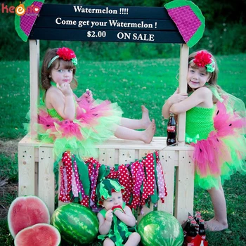 Laima Zaļš un Fuschia Arbūzs Meitenes Tutu Dress & Galvu Komplekts Bērniem Augļu Dzimšanas dienas svinības Halloween Balerīna Foto Kostīms