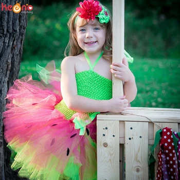 Laima Zaļš un Fuschia Arbūzs Meitenes Tutu Dress & Galvu Komplekts Bērniem Augļu Dzimšanas dienas svinības Halloween Balerīna Foto Kostīms