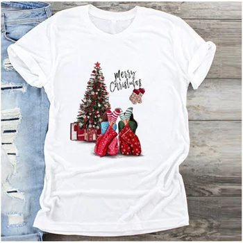 Laimīgu Jauno Gadu T-krekls Ziemassvētku T-krekls Tumblr Grafiskais T-krekls Dāmu T-krekls Uzdrukāts uz T-krekls AOWOF Modes Dāmas T-krekls