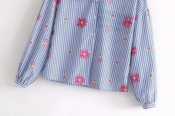 Lanbaiyijia 2018. gada Pavasarī jaunu krekli, Sieviešu Ikdienas Krekls Savukārt Apkakle Svītru drukāt Kreklus ar vienu krūtīm, Sieviešu Blūze