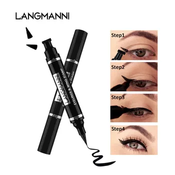 Langmanni Ārējie Zīmogs Melns acu zīmulis Mirdzēt Eyeshadow Uzstādīt Ūdensizturīgs Ātri Žāvēšanas Ilgstošu 2gab Profesionāla Acu Kosmētikas Komplekts