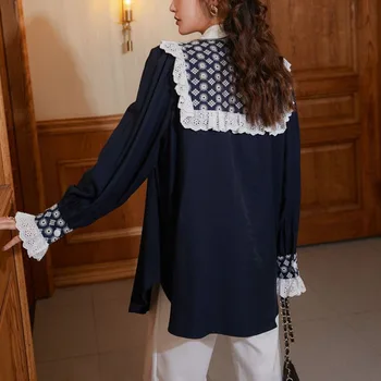 LANMREM sieviešu Ruffles krekls ir 2021. modes rudenī, savukārt apkakle vaļīgu apģērbu, Jauna eleganta pleds ar garām piedurknēm topi famale 2A728
