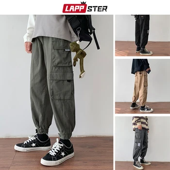 LAPPSTER Vīriešiem korejas Streetwear Kravas Bikses 2020 Vīriešu Kabatas Melna Harēma Bikses Vīriešu Modes Gadījuma Apgriezts Bikses Pavasara Joggers