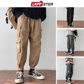 LAPPSTER Vīriešiem korejas Streetwear Kravas Bikses 2020 Vīriešu Kabatas Melna Harēma Bikses Vīriešu Modes Gadījuma Apgriezts Bikses Pavasara Joggers