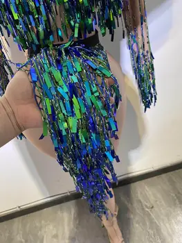 Latīņamerikas Deju Kostīmu Sequin Bārkstis Pušķis Skatuves Apģērbs Kleita Sievietēm Balles Konkurences Kleitas Nakts Puse Clubwear