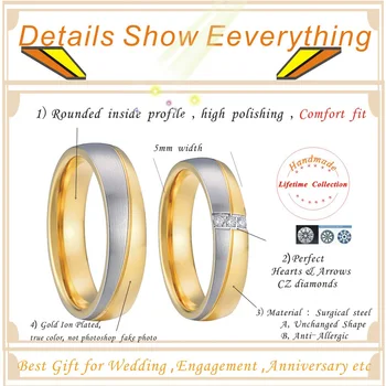 Laulības valentine dāvanu saderināšanās ir laulības gredzens uz pāris sieviešu vīriešu nerūsējošā tērauda gredzeni anel bague mariage anillos