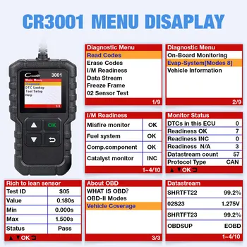 LAUNCH X431 CR3001 OBD 2 Auto Skeneris Diagnostikas Instruments Multi-valodu, Creader ODB2 3001 Kodu Lasītājs PK ELM327 V1.5 OM123