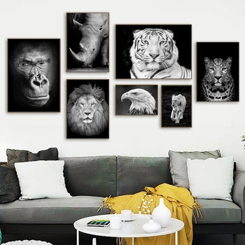 Lauva, Leopards, Tīģeris Gorilla Ērglis Sienas Mākslas Audekls Gleznošanai Ziemeļvalstu Plakāti Un Drukas Dzīvnieku Sienas, Attēlus Skandināvijas Mājas Dekoru