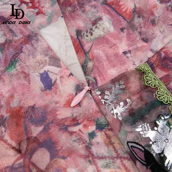 LD LINDA DELLA 2020. gadam Dizaineru Rudens Vintage Svārki Komplekti Sieviešu Elegants ar garām Piedurknēm Ziedu Drukāt Augšā un Mini Svārki 2 Gabali Uzvalks