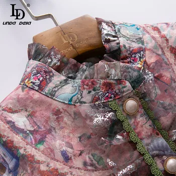 LD LINDA DELLA 2020. gadam Dizaineru Rudens Vintage Svārki Komplekti Sieviešu Elegants ar garām Piedurknēm Ziedu Drukāt Augšā un Mini Svārki 2 Gabali Uzvalks