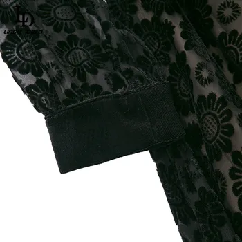 LD LINDA DELLA Modes Dizaineru Rudens Sieviešu Vintage Mini Kleita Melnā Mežģīņu Raibs Izšuvumi Siksnas Līnijas Īsā Kleita