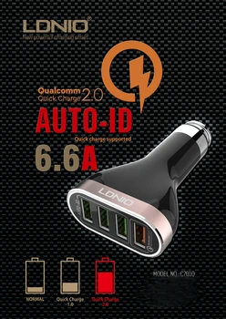 LDNIO C701Q 4) Ostas Ātri Uzlādēt Qualcomm 2.0 LED Gaismas USB Automašīnas Lādētājs +Kabelis DC 5V 6.6. iPhone Smasung HUAWEI Xiaomi