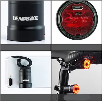 Leadbike Velosipēdu Smart Auto Bremžu Gaismas Sensoru IPx6 Ūdensdrošs LED Uzlādes Riteņbraukšana Taillight Velosipēds Aizmugures Apgaismojuma Piederumi