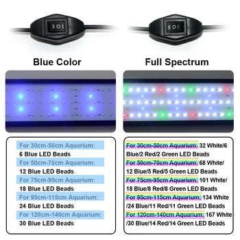 LED Akvārija Gaismas Pilna Spektra Ūdens Lampas Augu 30-135cm (Extensible Klipu par Lampu Zivju Tvertnes Vāciņu, Gaismas, ES UK Plug