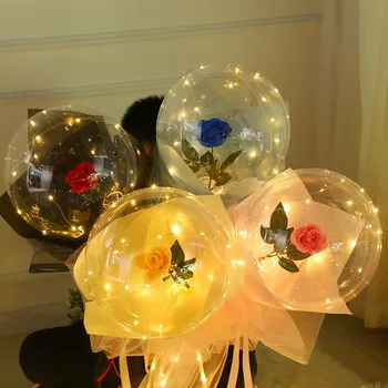 LED Gaismas Balonu Rožu Pušķis Pārredzamu Bobo Bumbu Rožu Valentīna Diena Dāvanu Dzimšanas dienas svinības, Kāzu Dekorēšana, Baloni,