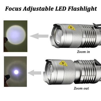LED Gaismiņa 2000Lumen Sudraba Torche Lampe Q5 Lanterna LED 3Modes Zoomable Lāpu zaklamp taschenlampe torcia Linterna z59