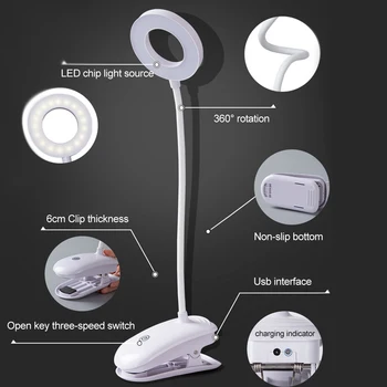 LED Galda Lampa Touch On/off 3 Režīmi Klipu Galda Lampas 7000K Acu Aizsardzība Galda Gaismas Reostats Lādējamu USB Led Galda Lampa