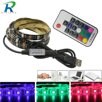 LED Lentes Ūdensizturīgs USB LED Strip Gaismas 1m 2m DC 5V Lentas Elastīgas Apgaismojums RGB CMD 5050 Ar RF Tālvadības TV Apgaismojums