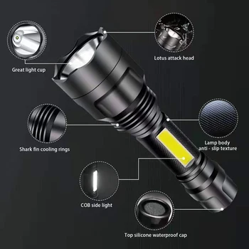 LED Lukturīti, Super Spilgti COB Darbi Gaismas Ūdensizturīgs C8 Taktiskās Lāpu 4 Apgaismojuma Režīmi 18650 Velosipēdu laternu Kempinga lampas