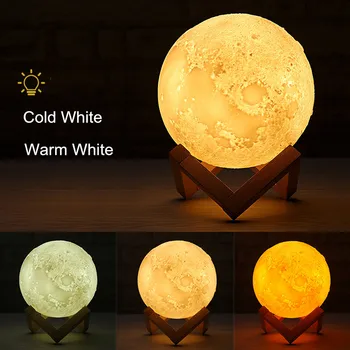 LED Nakts Gaisma 3D Mēness Lampas Tālvadības pulti, Uzlādējamās 16 Krāsu Touch Aptumšojami Mēness Lampas Bērnu Lukturi ar Koka Stends