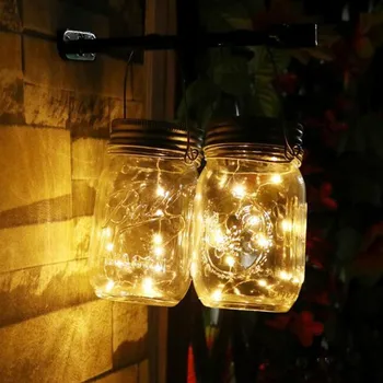 LED Pasaku stīgu Gaismas Saules Powered Par Mūrnieks Jar Vāku Ievietojiet Krāsa Mainās Dārza Dekori pudeli gaismas stīgu елочные игрушки