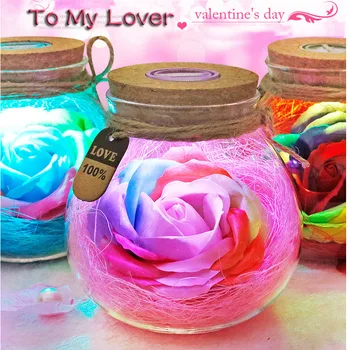 Led Romantiska Rose Puķu Nakts Gaisma Laimīgais Pudelē RGB Reostats Lampa Ar 16 Krāsu Tālvadības Brīvdienu Dāvanu Mīļākais Meitene, Guļamistaba Dekori