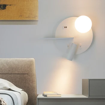 LED sienas lampa ar slēdzi Istabu iekštelpu apgaismojums gultas Sienas lampa ar USB LED Lasījumā Kristāla bumbu sienas Sconce luminaria