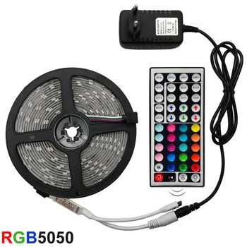 LED Strip Gaismas RGB 5050 SMD 2835 Elastīgu led gaismas sloksne RGB 5M 10M 15M Lentas Diode DC 12V+ Tālvadības pults +Adapteris ūdensizturīgs