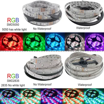 LED Strip Gaismas RGB 5050 SMD 2835 Elastīgu led gaismas sloksne RGB 5M 10M 15M Lentas Diode DC 12V+ Tālvadības pults +Adapteris ūdensizturīgs
