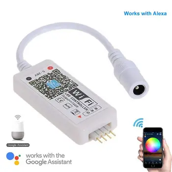 LED WiFi Tālvadības pults Darbojas ar Alexa/Google Home Balss Kontroles, lai 5050/3528 RGB LED Sloksnes Gaismas Maiņa/Reostats/Taimeris/Sou