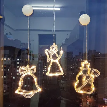 LED Ziemassvētku Zvaniņu Sniegavīrs Zvaigžņu Pasaku Gaismas Brīvdienu Mājas Logu Rotājumi Sūcējs String Gaismas Istaba Guļamistaba Puse Dekori Lampas