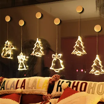 LED Ziemassvētku Zvaniņu Sniegavīrs Zvaigžņu Pasaku Gaismas Brīvdienu Mājas Logu Rotājumi Sūcējs String Gaismas Istaba Guļamistaba Puse Dekori Lampas
