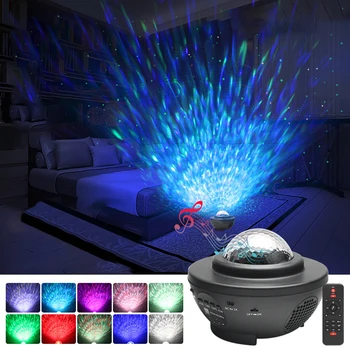 LED Zvaigžņu Nakts Gaismas Lampa Zvaigžņotās Debess Projektoru Bluetooth Tālvadības Music Box Spēlētājs Ūdens Viļņu Projektoru USB Rechargable
