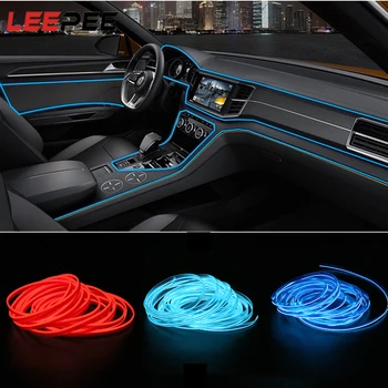 LEEPEE 5 Metrus, Auto salona Apgaismojums Auto LED Lentes EL trose Auto Atmosfēru Dekoratīvās Lampas Elastīgu Neona Gaismas DIY