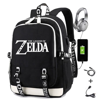 Legend of Zelda Mugursoma ar USB Lādētāju, Ielu Modes Ceļojuma Somas, lai Tīņi Meitenes Zēni Sievietes Vīrieši Ceļojumu Āra Sporta