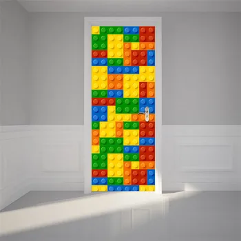 Lego Durvju Uzlīmes Bērniem, Telpu Dekorēšana pašlīmējošas Ūdensizturīgs Tapetes PVC Plakātu, Bērnu Istaba, viesistaba, Mājas Dizains