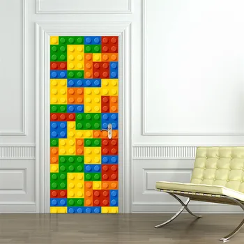 Lego Durvju Uzlīmes Bērniem, Telpu Dekorēšana pašlīmējošas Ūdensizturīgs Tapetes PVC Plakātu, Bērnu Istaba, viesistaba, Mājas Dizains