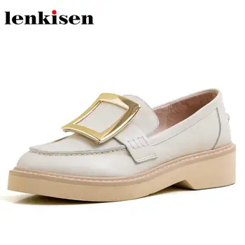 Lenkisen classic īstas ādas kārtu toe ūdensizturīgs platforma med papēži paslīdēt uz dziļi mutē metāla rotājumi ikdienas apavi L03