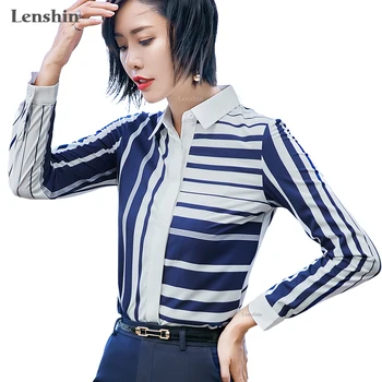Lenshin Asimetrisks Svītraina Blūze Krekls Sievietēm Sieviešu Valkā Biroja Lady Style Ģeometrisko Modeli, Topi