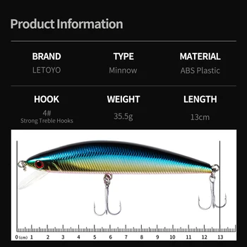 LETOYO LHB004 Jerkbaits Zivis Pievilināt 13cm 35.5 g Platgalve Bionisko Grūti Ēsmu 3D Acis Plastmasas Pesca, lai Bass Karpu Zvejas