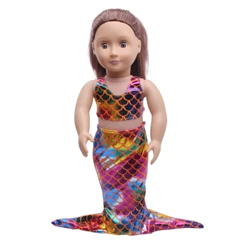 Leļļu apģērbs Iedomātā krāsains sirēna asti Bikini peldkostīmu piederumi fit 18 collu Meitene lelle un 43 cm baby lelle c404