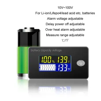 Li-ion Lifepo4 Svina skābes Akumulatora uzlādes Indikators 12V 24V 36V 48V 60V 72 Displejs LCD Voltmetrs Temperatūras Mērītājs Testeri JS-C35