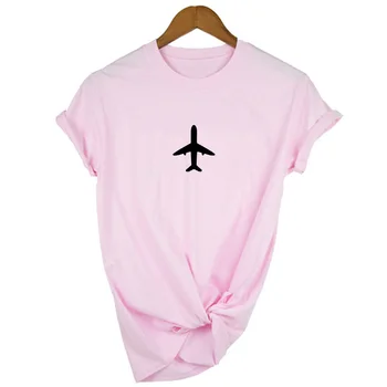Lidmašīna Izdrukāt Grafikas Tees Sieviešu Ceļojumu Gadījuma Estētisko Vintage Vasaras Camisetas Sieviešu T-krekls Balts Tops Hipster Tumblr Jauno