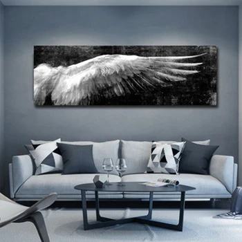 Liela Eņģeļa Spārnus Vintage Spalvu Plakātus, Kanvas Glezna Melna Balta Sienas Mākslas Cuadros Pop Art Sienas Attēlu Dzīvojamā Istaba Dekori