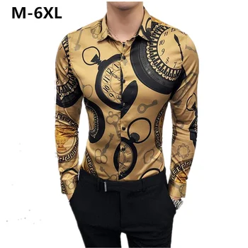 Liela Izmēra 6XL Vīriešu Krekls Modes Kluba Vīriešu Apģērbu Zīmola Dizainere Ziedu Apdrukas Krekls Slim garām Piedurknēm Baroka Puse Krekls