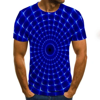 Liela Izmēra Vīriešu T-Krekls 2019 Vasaras Ģeometriskā Apli 3D Iespiesti Top Tees Modes O--Apkakli, Īsām Piedurknēm Gadījuma Zaudēt Vīriešu Krekli