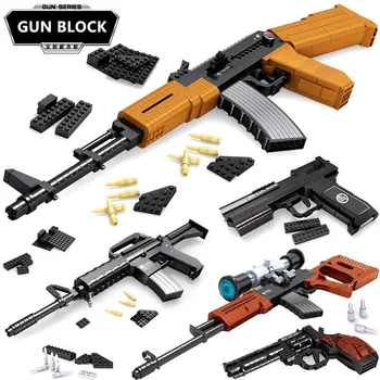 Lielgabals Sērijas ARMIJAS Ieroci Pistoles Modelis, Snaiperis Šautene, Pistole Desert Eagle Kara Ķieģeļi Militāro Bloku Komplekti AK47 98K Bērniem Rotaļlietas