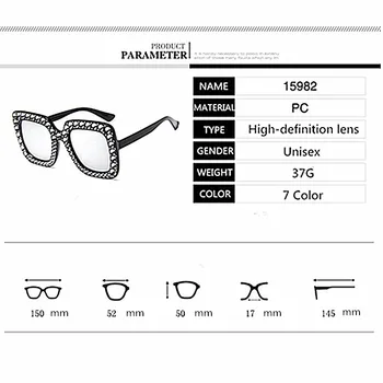 Lielgabarīta Saulesbrilles Sieviešu Dimantu Laukumā Toņos Āra Saules Brilles UV400 Dāma Vintage Retro Liels Rāmis Luksusa Gafas Feminino