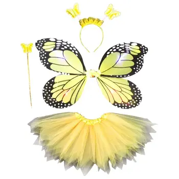 Lielie Bērni 4gab Pasaku Kostīms Uzstādīt LED Simulācijas Tauriņa Spārni Norādīja Tutu Svārki Galvu Zizli Princese Meitenes Puse uzposties